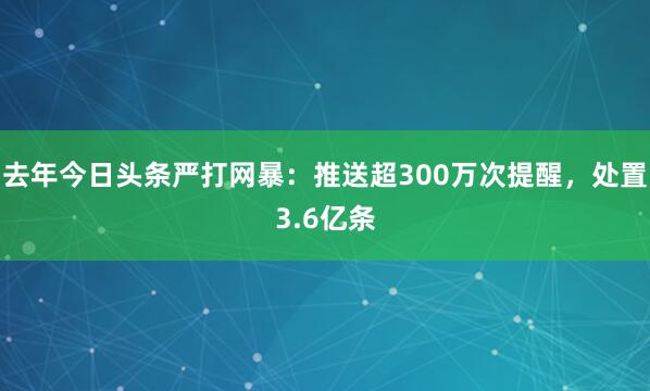 去年今日头条严打网暴：推送超300万次提醒，处置3.6亿条